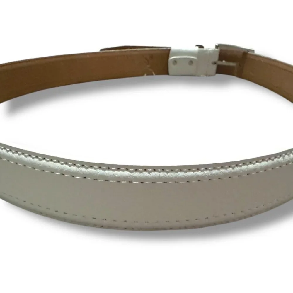 Nike Golf White Leather Belt Men's Size Large/XL Silver Buckle Logo Swoosh
